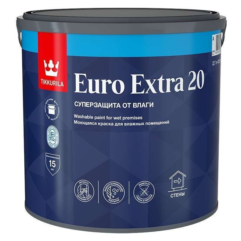 Интерьерная водно-дисперсионная полуматовая краска Tikkurila Euro Extra 20 2,7л.