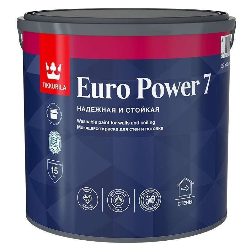 Интерьерная водно-дисперсионная матовая краска Tikkurila Euro Power 7 0,9л.