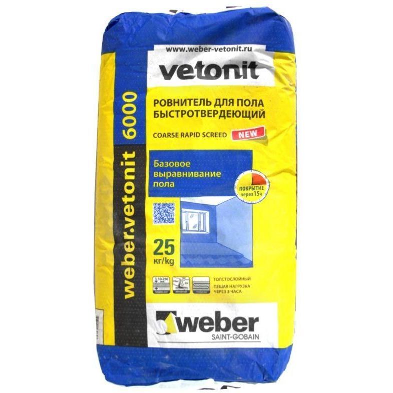 Изображение Ровнитель для пола Weber.Vetonit 6000 быстротвердеющий, 25 кг