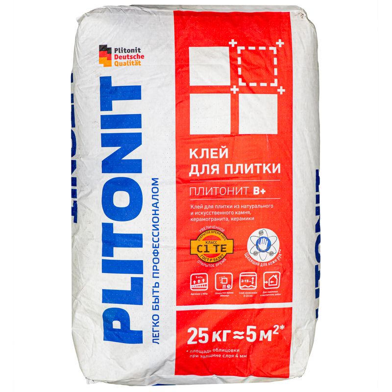 Клей для плитки (С1 ТЕ) Плитонит В+, 25кг