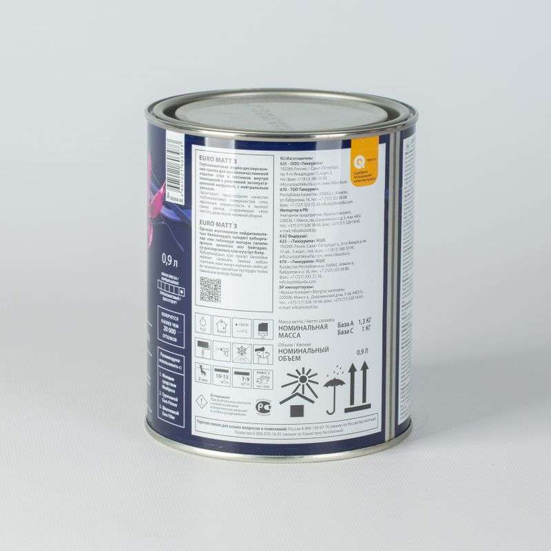 Интерьерная водно-дисперсионная глубокоматовая краска Tikkurila Euro Matt 3 0,9л. - фото 2