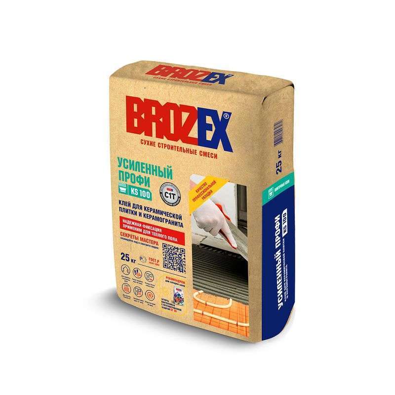 Клей для плитки BROZEX Усиленный Профи KS 100, 25 кг