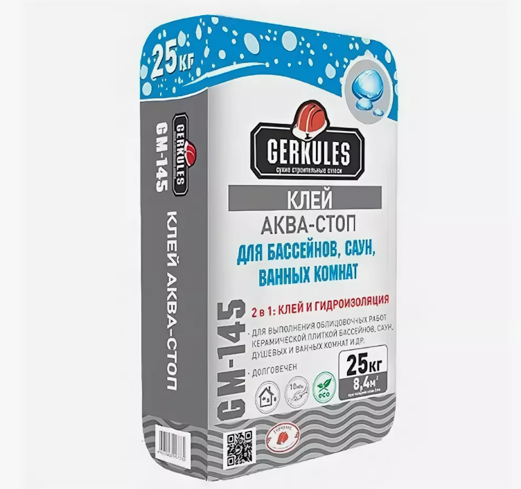 Клей для плитки Аква-Стоп Геркулес GM-145, 25 кг