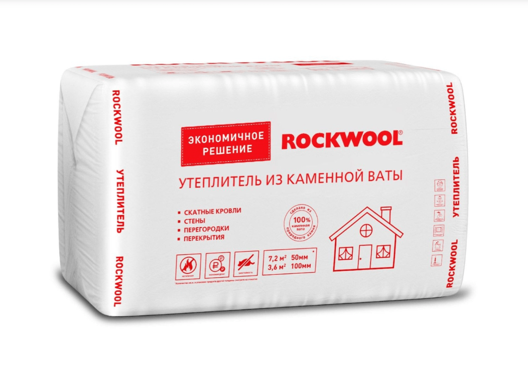Утеплитель ROCKWOOL 1000х600х50 мм 12 шт в упаковке, 28 кг/м3