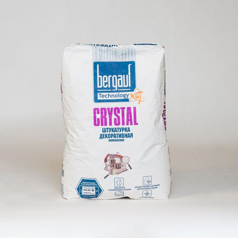 Штукатурка декоративная Bergauf Crystal камешковая Шуба, зерно белоснежная 2мм, 25 кг