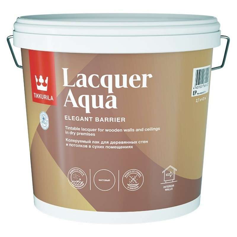 Водоразбавляемый лак на акрилатной основе для внутренних работ Tikkurila Lacquer Aqua 9л.
